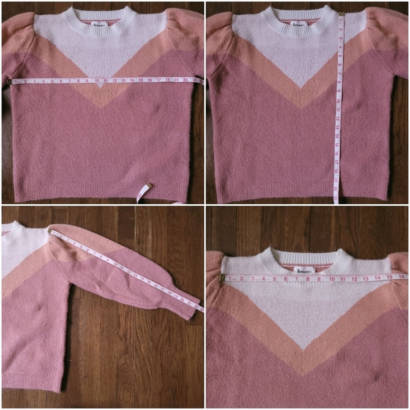 Boutique brand Pink & Peach Colorblock Balloon Sleeve Soft Sweater SIZE Small - Picture 7 of 9